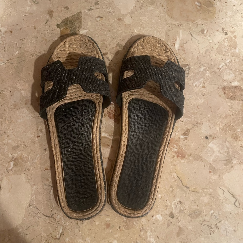 Casual Black and Tan Slip-On Sandals